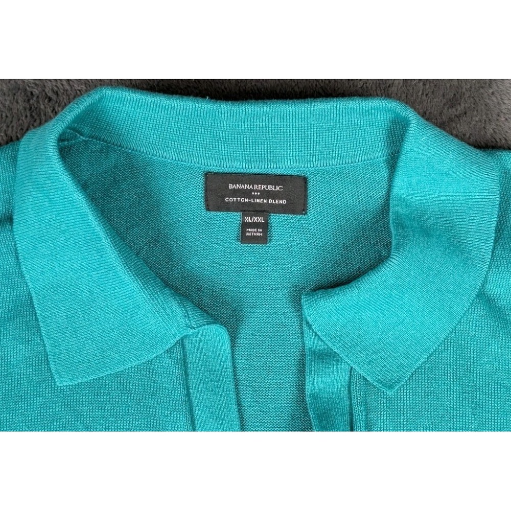 Banana Republic Cotton Linen‎ Blend Johnny Collar Knot  Green Oversized XL/XXL - Picture 5 of 9